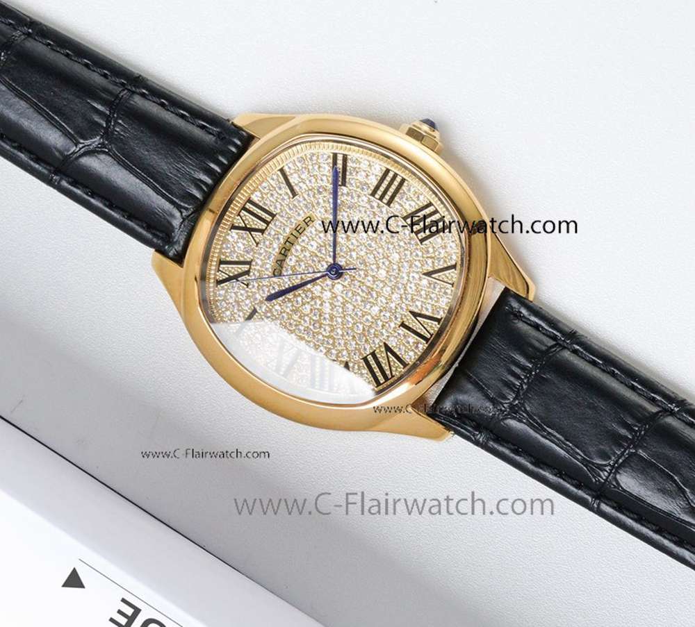 Swiss Grade 1 Replica Ronde De Cartier Gold Watch Diamonds Dial Swiss Grade 1 Replica Ronde De Cartier Gold Watch Diamonds Dial